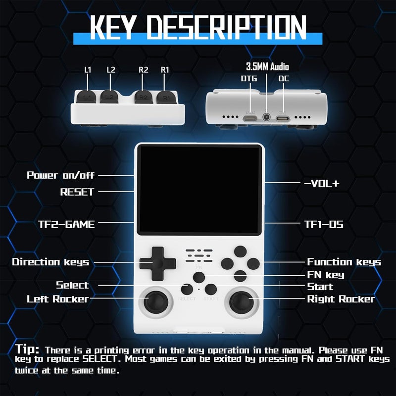 FVBADE [30000 in 1] R40S PRO Handheld Game Console 3.5 inch IPS Screen Mini Retro Console 3800mAh Portable Pocket Arcade 45+ Mainstream Emulator 256G TF Card Transparent.(White) - Image 4